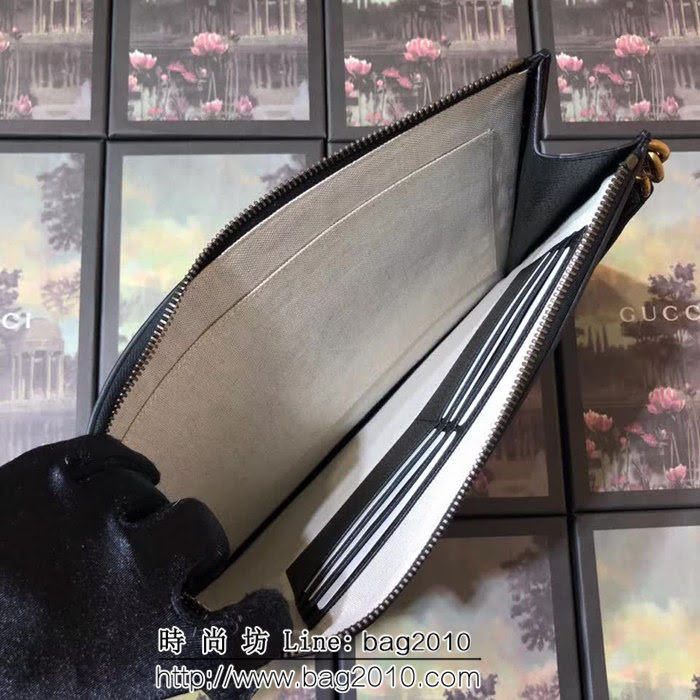 GUCCI古馳 原單新品 升級版 熱壓小牛皮 男士手拿包 428758 黑皮 WTG1953